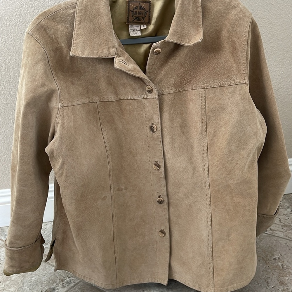 Vintage AMI suede leather jacket camel tan size large - Picture 1 of 13